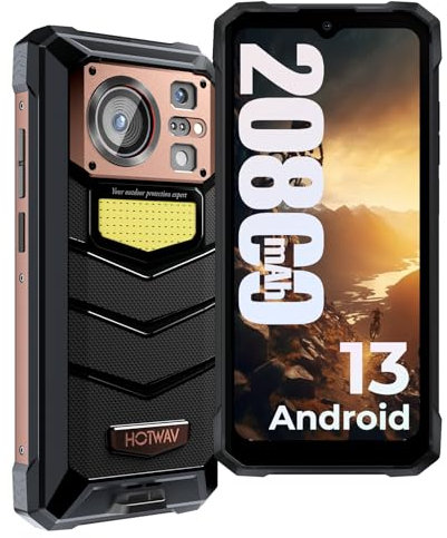 HOTWAV W11 Outdoor Smartphone, 20800mAh Akku 33W 6.6 Outdoor Handy Ohne Vertrag, 12GB+256GB+2TB Erweiterbar Android 13 IP68 Wasserdichter 64MP+16MP Dual SIM 4G Octa-Core Handys - Face ID/OTG/GPS/NFC