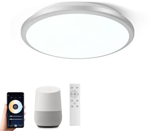 Horevo Lámpara de Techo Inteligente LED 24W: Lámpara Dimmable con Control Remoto, Aplicación, Control de Voz - Temperatura de Color Ajustable, Brillo - Diseño Moderno
