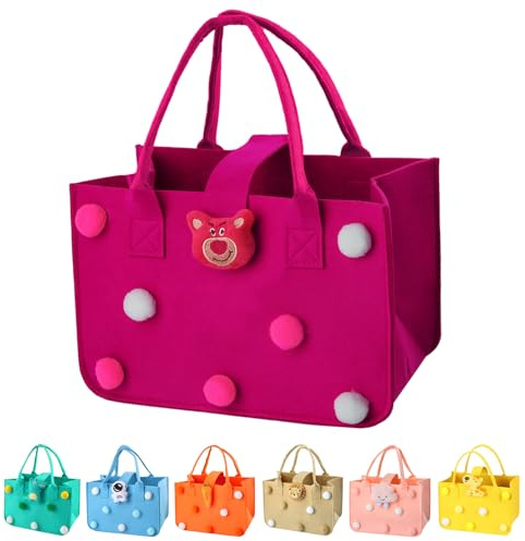 Filztasche Einkaufstasche, FainFun 30 * 20 * 18 cm Filztaschen Mädchen, Kleine Filztasche, Filzkorb Einkaufen, Filz Einkaufstasche Mit Griff zur Aufbewahrung von Snacks, Lunchboxen (Purpurrot)