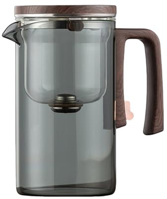 Enchantipot Théière en verre avec infuseur, séparation magique de l'eau, poignée en bois, verre borosilicate résistant à la chaleur, avec passoire, 700 ml, gris