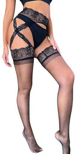 MIZSPISE Sexy Strapsstrümpfe Schwarz Für Damen Strapse Mit Strümpfe Dessous (DE/NL/SE/PL, Alphanumerisch, Einheitsgröße, Regular, Regular, Schwarz)
