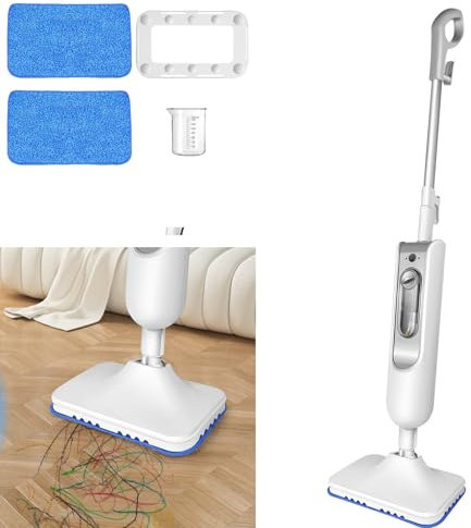 Nettoyeur vapeur manuel 1500 W à 2 vitesses avec 2 chiffons de nettoyage pour tous les sols, bancs, salle de bain et tapis, avec réservoir d'eau de 400 ml et câble de 4,8 m