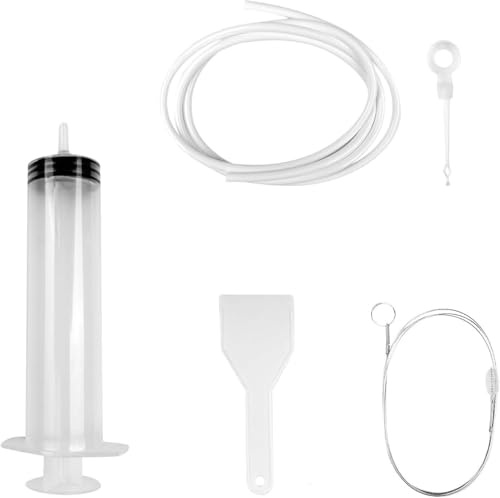 RYELDOM Kit di Pulizia per foro scarico condensa Frigorifero, Siringa 15 cm, Tubo 115 cm, Raschietto 11 cm, Set Completo