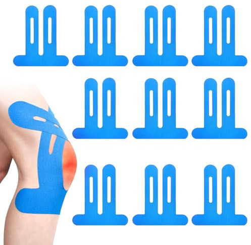 LUMOOM Lot de 10 bandes de kinésiologie pré-découpées pour genou, élastiques pour douleurs au genou, imperméables et pré-découpées, pour le sport, bleues