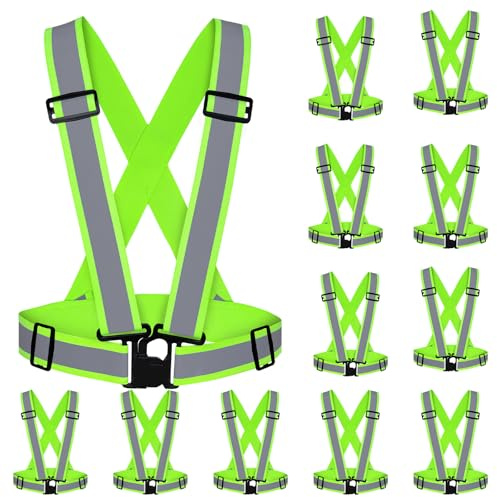 12 Pcs Reflective Vests Safety High Visibility Straps Reflector Vest Safety Straps Adjustable Elastic Vest Gear for Running Cycling Working