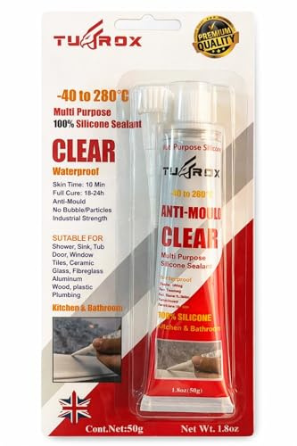 TUFROX Clear Silicone Sealant Tube 60g – Flexible Waterproof Bathroom & Kitchen Shower Sealer for Edging, Gap Filling, Crack Repair & DIY Projects
