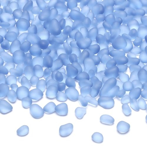SUREAM 0.8 LB Aquarium Gravel, Smooth Sea Glass Pebbles for Crafts, Glass Stones for Vase Filler, Aquarium Turtle Tank, Flowerpot Decoration(Light Blue)