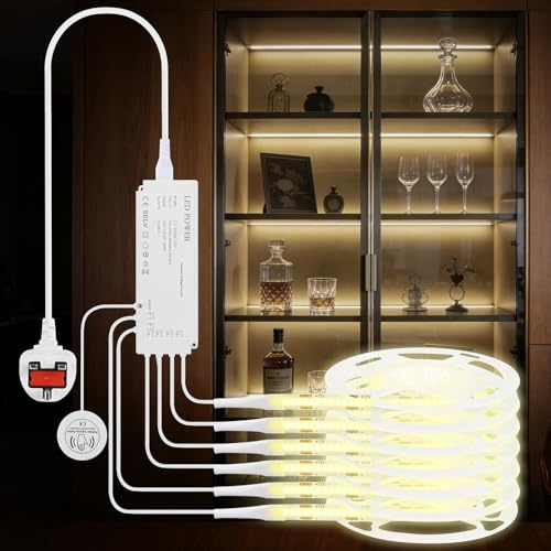 Birnetek 6-in-1 COB LED Strip Light, 6×3.3ft 4000K Neutral White Flexible Led Cob Strip Lights with Touch Sensor, Dimmable Cabinet Cob Light Strip for Kitchen, Wardrobe, Shelf, Showcase