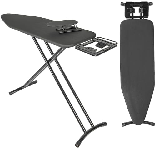 OUUTMEE Bügelbrett Klappbar mit Bügeleisenablage 110 x 30 cm, Zusammenklappbar, Höhenverstellbar, mit rutschfeste Füße, Platzsparend Schwarz (Schwarz)