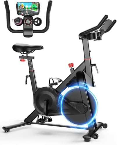 Lacuffy Exercise Bike Indoor, Cycling Bike with 136 kg Weight Capacity | Magnetic Stationary Bike, Fitness Spin Bike with LCD Display and APP for Home