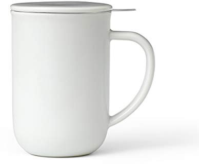 VIVA Minima Balance Taza infusora de porcelana blanca pura - 17 oz / 500 ml con filtro de acero inoxidable y tapa - Perfecta para preparar té de hojas sueltas.