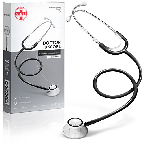 AIESI® Stetoscopio professionale, fonendoscopio a doppia testa per adulti colore nero DOCTOR B-SCOPE, Garanzia Italia 24 mesi