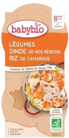 Babybio Bols Mijoté de Légumes Dinde Fermière du Poitou/Riz 400 g