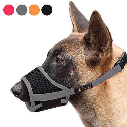 HEELE Maulkorb Für Hunde, Verstellbare Schlaufe, Atmungsaktiv, Sicherer, Schneller Sitz Für Kleine, Mittelgroße Hunde, Verhindert Das Beißen, Kauen Und Bellen (XL, Grau)