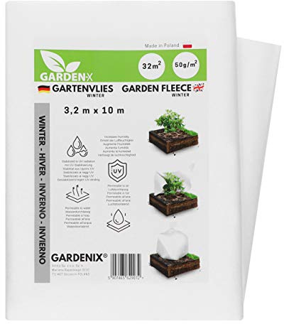 GARDENIX® 32 m² Invernale in Tessuto Non Tessuto, Telo antigelo per Piante, in Tessuto Non Tessuto di Alta qualità, Peso 50 g/m², Stabilizzazione UV (3,2m x 10m)