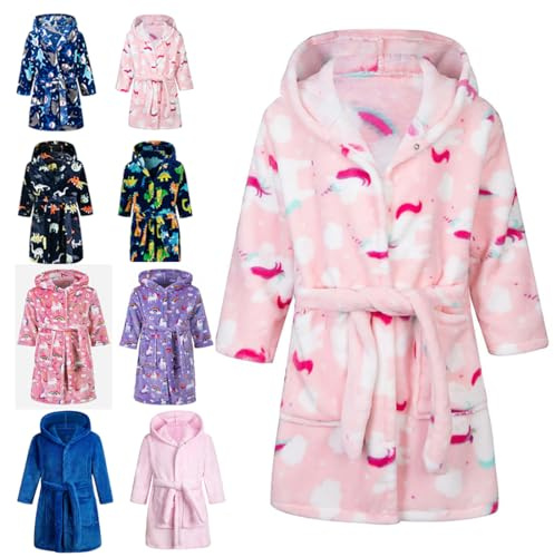 Lodunsyr Accappatoio e Vestaglie Morbido Bambine Ragazze Accappatoi Per Bambini Ragazzi Pigiami Regali Rosa Unicorno Accappatoio Bambina Bambino Cappuccio Vestaglia 2-9 Anni