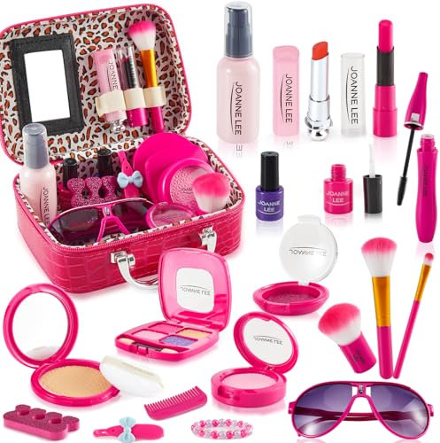LINFUN KIDS Schminkset Kinderschminken Schminkkoffer Mädchen, Spielzeug Schminke Unecht Kinder, Kosmetiktasche Spielzeug Kinderschminke Prinzessin Rollenspiel Geschenk für Mädchen 3 4 5 6 7 8 Jahre