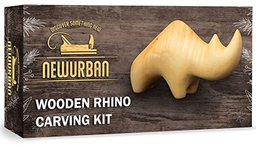 NEWURBAN Kit de Sculpture Sur Bois Pour Débutants - Kit de Avec Rhinocéros - Set de Travail Pour Enfants, Adultes - Couteau de Sculpture Sur Bois En Acier Inoxydable Avec Manche