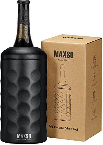 MAXSO Wine Chiller Bucket, Portable 750 ml Champagne & Wine Bottle Cooler Keep Wine & Beverages Cold, Stainless Steel Vacuum Insulated Wine Gifts for Wine Lovers - Black