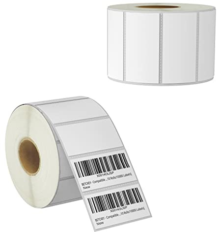 BETCKEY - 51mm x 25mm(2 in x 1 in) Perforated Etichette Termiche per Codice a Barre e Indirizzo Compatibile con stampanti Zebra e altre [2 Rotoli/2600 Etichette]