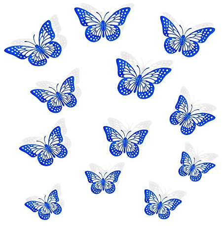 Farfalla Adesivi Murali,12 PCS 3D Adesivo da Parete Farfalla Decorazioni Parete Farfalle Decorative,per Domestica Bambini Camera da Letto Decorazione Casa Torta(Blu)