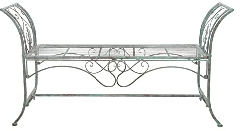 SAFAVIEH Outdoor Collection Adina Victorian Antique Dark Green Wrought Iron 51-inch Wide Garden Bench