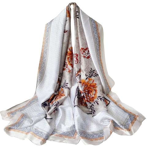 WEIGEER Sciarpa in Seta e Chiffon per Donne - Scialle Lungo, Hijab, Cintura, Vintage, da Sposa - Multicolore, Verde-Bianco (Brey)