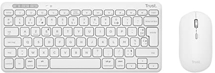 Trust Lyra Pack Clavier et Souris sans Fil Bluetooth, AZERTY Français, 84% Plastique Recyclé, Mini Clavier Rechargeable pour PC, Ordinateur Portable, Mac, Tablet, iPad, Android, iOS - Blanc