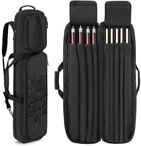 GOBUROS 4x5 Pool Cue Case, Billiard Stick Carrying Case Holds 4 Butts and 5 Shafts, Soft Pool Stick Bag with Large Front Accessories Pockets and Shoulder Strap for Easy Carry, Black