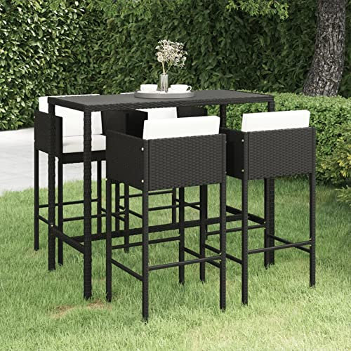 Camerina 5-TLG. Gartenbar-Set mit Kissen Stehtisch Outdoo Gartenbar Outdoor GartenmöBel Set Bar Outdoor Theke Garten Poly Rattan Schwarz 3094793