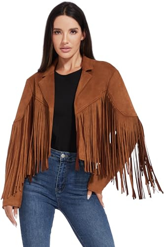 Fahsyee Vestes en cuir à franges pour femme - Faux daim - Manteau court de motard - Blazer végétalien en cuir synthétique - Pompon tendance - S à XXL