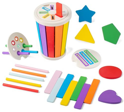 Smartwo Montessori Spielzeug ab 1 Jahr, Kinderspielzeug zum Farben Lernen, Sortierspiel Steckspiele Lernspiele ab 2 Jahre, Holzspielzeug Baby, Motorikspielzeug, Geschenk für Mädchen Jungen