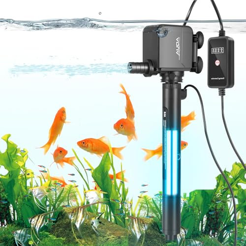 Luqixcey Fish Tank Filter, 1200L/H UV Sterilizer for Aquarium, Green Water Cleaning Filter Pump with Timer, Silent Filtration Pump Fit for 380L Fish Tank Aquariums (1200L/H)