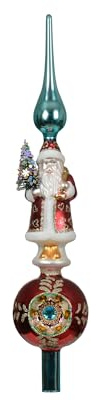 Kaemingk Punta per albero di Natale in vetro con albero di Natale, 40 cm di altezza, eccezionale punta per albero di Natale, decorazione per albero di Natale, colore rosso e blu
