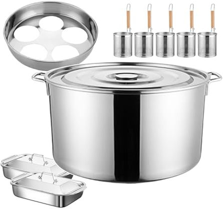 forplubossmmp Set Cuocipasta Multipentole in Acciaio Inox | Pentole per Cottura A Vapore, Scolapasta con Divisore A 5 Fori + Pentola da 45Cm + 5 Cestelli per Scolapasta (con 2 Teglie da Forno)