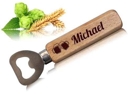 1 personalisierter Flaschenöffner Holz mit Gravur | Bieröffner Kapselheber lustig | Geschenk für Männer Papa Opa Onkel Geburtstag Vatertag Weihnachten