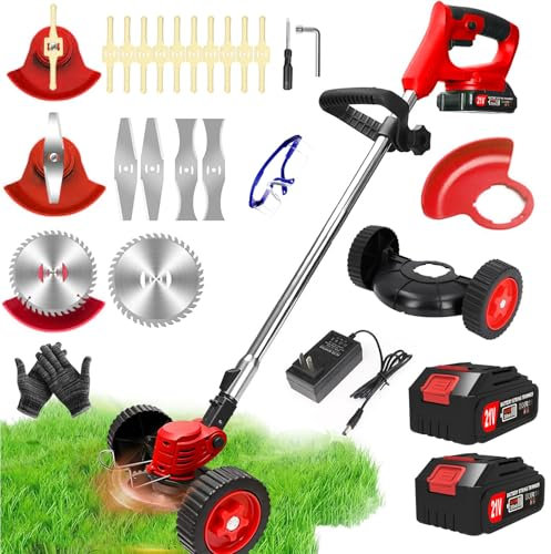 Desenrollador eléctrico inalámbrico 21 V 2,0 Ah corte borde inalámbrico con 2 baterías y cargador rápido tamaño borde con ruedas, tres tipos de cuchillas, ligeras y de bajo ruido, para jardín