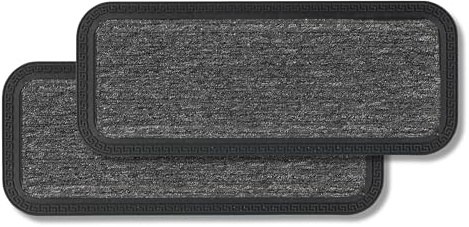 Carpido Dörrmatta utomhus inomhus - set med 2 25 x 60 cm - grå linjer - halkfri dörrmatta - slitstark smutsfångande matta - trappmatta