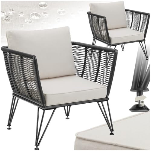 tectake® 2er Set Lounge Sessel, Rattan Sessel, Loungesessel, Gartenmöbel Set, Balkon Möbel, Outdoor Möbel, Lounge Gartenmöbel, Gartenstühle, Balkonmöbel Kleiner Balkon, Wintergarten