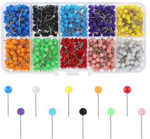 1000 Pcs Colorful Round Thumb Tacks, Small Decorative Push Pins Cute Map Pins Map Tacks Stick Pin Pushpins Thumbtacks for Cork Board Wall Bulletin Board Art Picture Photo Canvas (10 Colors)