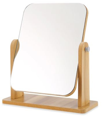 Specchio da Tavolo Legno 22 X 17 Cm, Appoggio Scrivania, Piccolo Trucco, Comodino, Autoportante, Rettangolare Cosmetico per Bagno