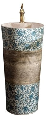 Lavandino a piedistallo Lavandino retrò con piedistallo, rubinetto e kit di scarico, lavabo da giardino integrato in ceramica