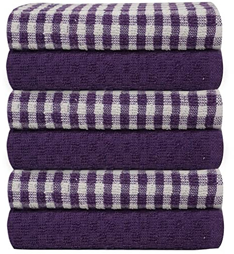 Casabella Pack Of 6 Terry Towelling Cotton Kitchen Tea Towels. Soft Kitchen Tea Towel Set, Highly Absorbent Dish Towels & Bar Towel Unbeatable Price (6 Pieces Set, Purple)