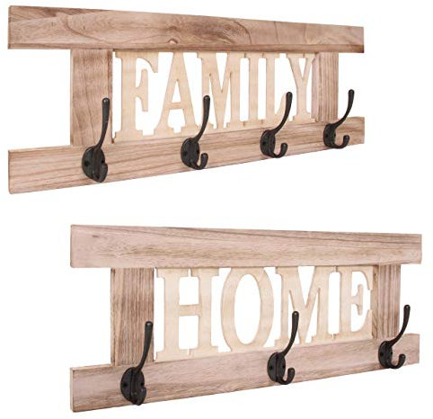 Mendler 2er Wandgarderoben Set HWC-C60 Home+Family Garderobenpaneel, Shabby-Look Vintage - naturbraun