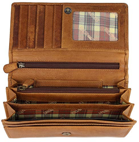 Hochwertige Vintage Leder Damen Geldbörse Portemonnaie langes Portmonee Geldbeutel aus weichem Leder mit RFID in braun - 17,5x10x3cm (B x H x T)