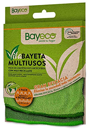 Bayeco - Vitabayeta Multiusos - Bayeta Microfibra ecológica fabricada con un 53% de hilo reciclado - Máxima limpieza solo con agua - 45 x 35 cm - Pack Multiusos 2 unidades