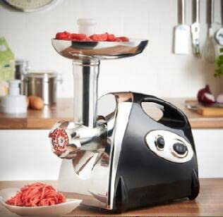 Edelstahl Elektrischer Fleischwolf & Wurstmaschine mit 3 Schleifplatten und Wurstfüllrohren für Wurstfüller Fleisch Gemüse Zerkleinerer 1.5 kg/min (Schwarz)