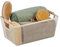 Relaxdays Drahtkorb mit Holzgriffen, eckig, Aufbewahrungskorb Metall, HBT: 16,5 x 37 x 22,5 cm, Korb Küche & Bad, weiß, 1 Stück