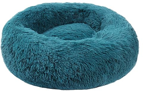 BVAGSS Hundebett Rund Katzenbett Flauschig Donut Kuscheliges Hundekissen Waschbar Ultra Weicher Plüsch Haustierbett für Kleine, Mittelgroße und Große Hunde, Katzen XH034 (Diameter:60 cm, Cyan)