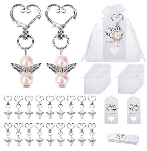 Engel Anhänger Engelsflügel Anhänger Schlüsselanhänger mit Organzasäckchen und hängenden Tags für Hochzeit Taufe Kommunion Konfirmation Gast Geschenk 20 Sätze